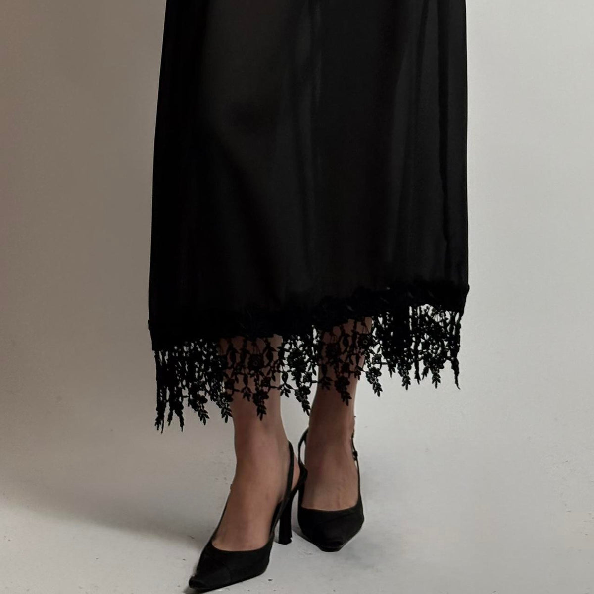 Vintage Alexander Brown Sheer Black Floral Maxi Dress - Lace Trim, Fits M/L