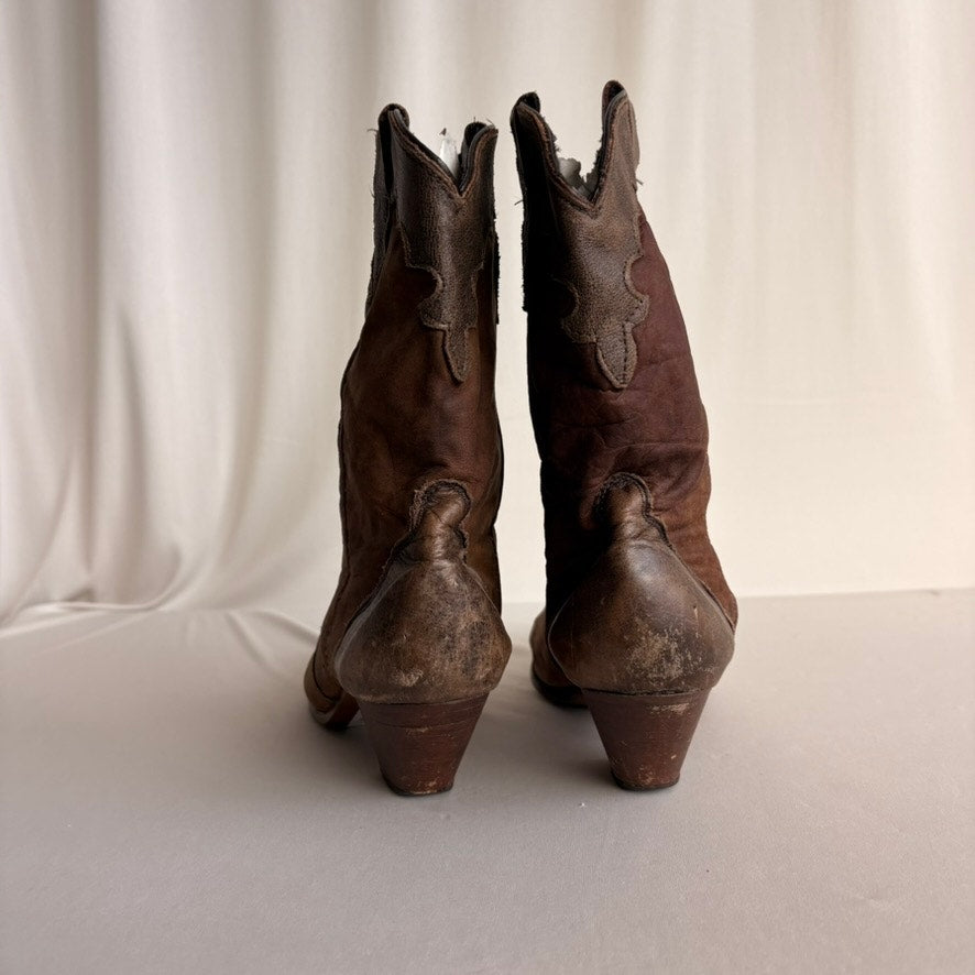 Brown Suede & Leather Cowboy Boots - Size 7