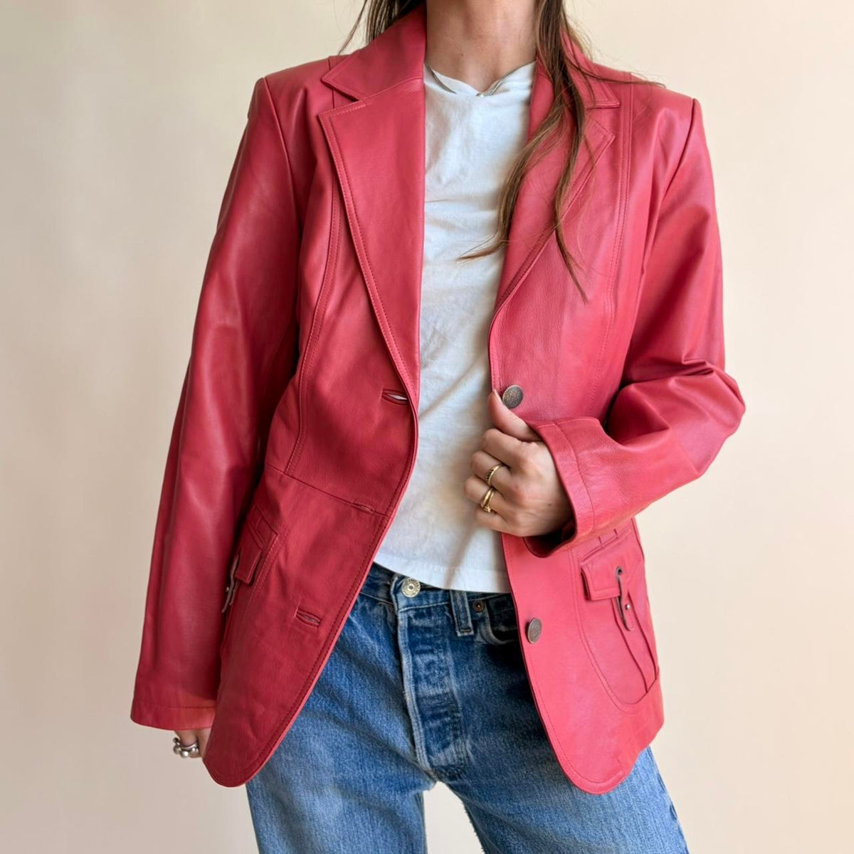 Pamela McCoy Raspberry Pink Leather Moto Jacket - Size Small