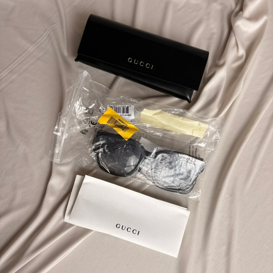 Gucci GG1338S Unisex Sunglasses - Black Acetate, Gold GG Logo, Brand New
