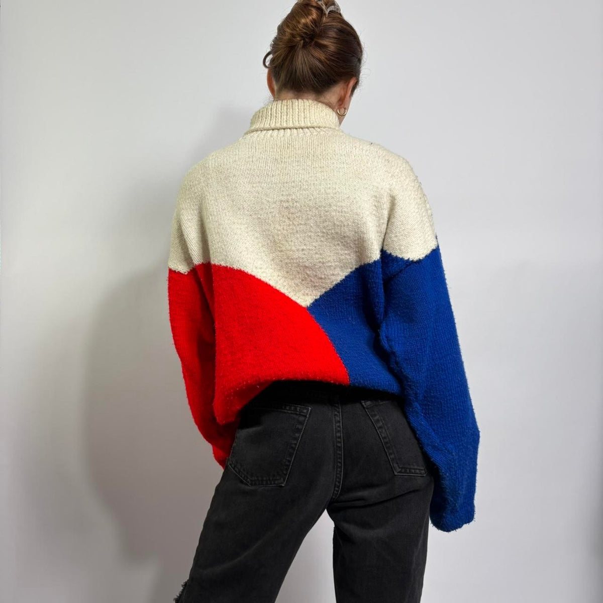 Vintage Tricolor Turtleneck Sweater - Red, White, Blue