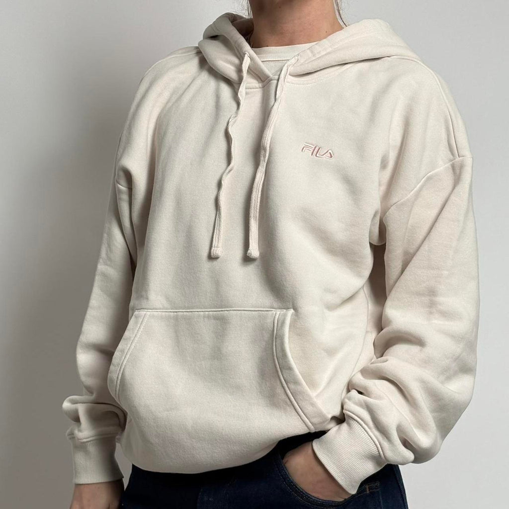 Cream FILA Hoodie | Pink Logo | Cozy Large