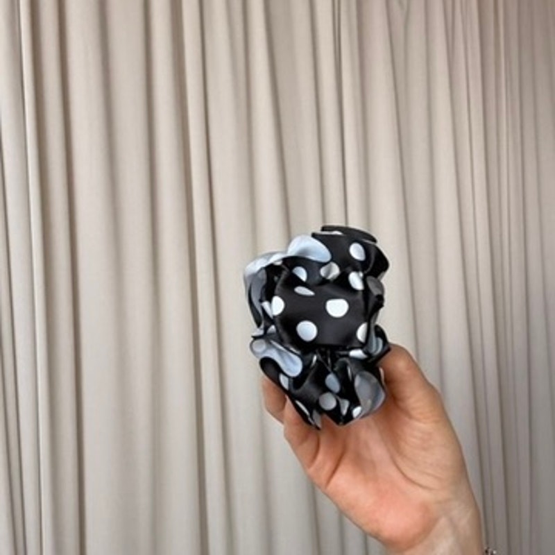 Black & White Polka Dot Ribbon Clip - Gathering Detail, Vintage