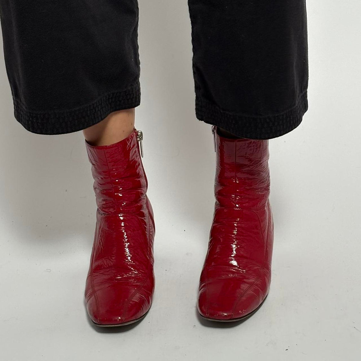Rachel Comey Red Patent Leather Ankle Boots • Block Heel - size 38