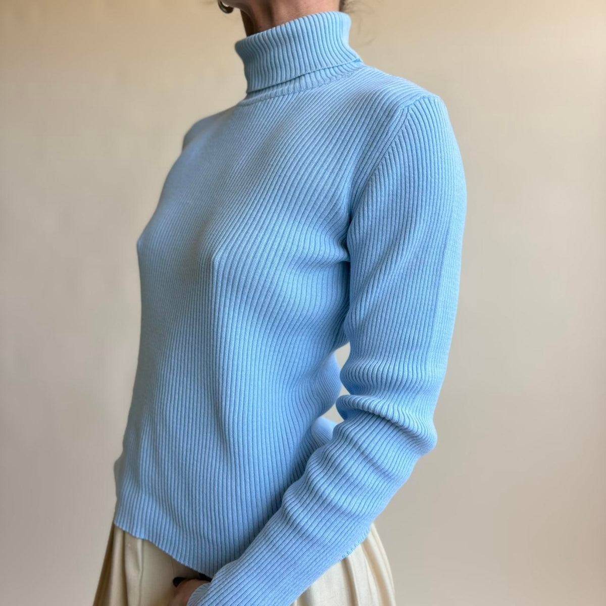 Irresistibles Robin's Egg Blue Ribbed Turtleneck - Size Small
