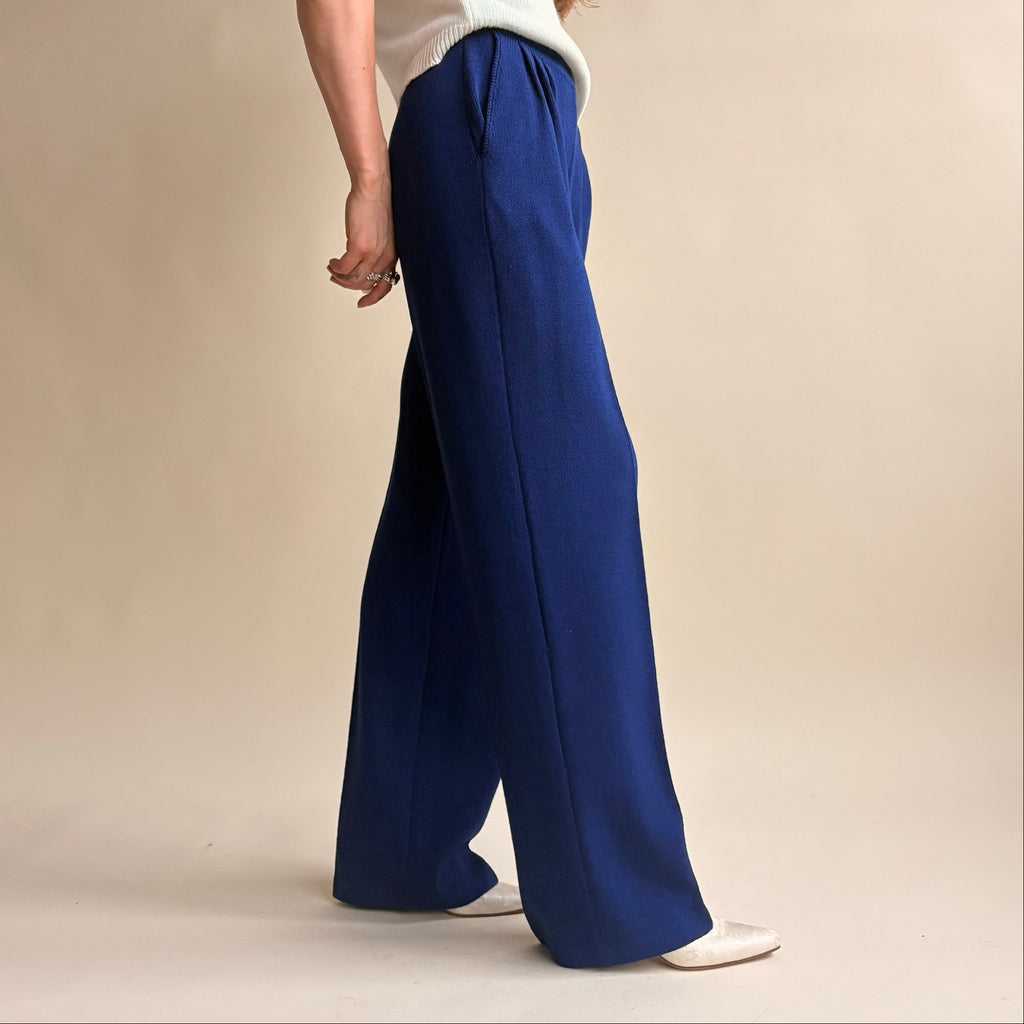 St. John Navy Blue Pleated Trousers - Santana Knit, High Waisted, Size 4