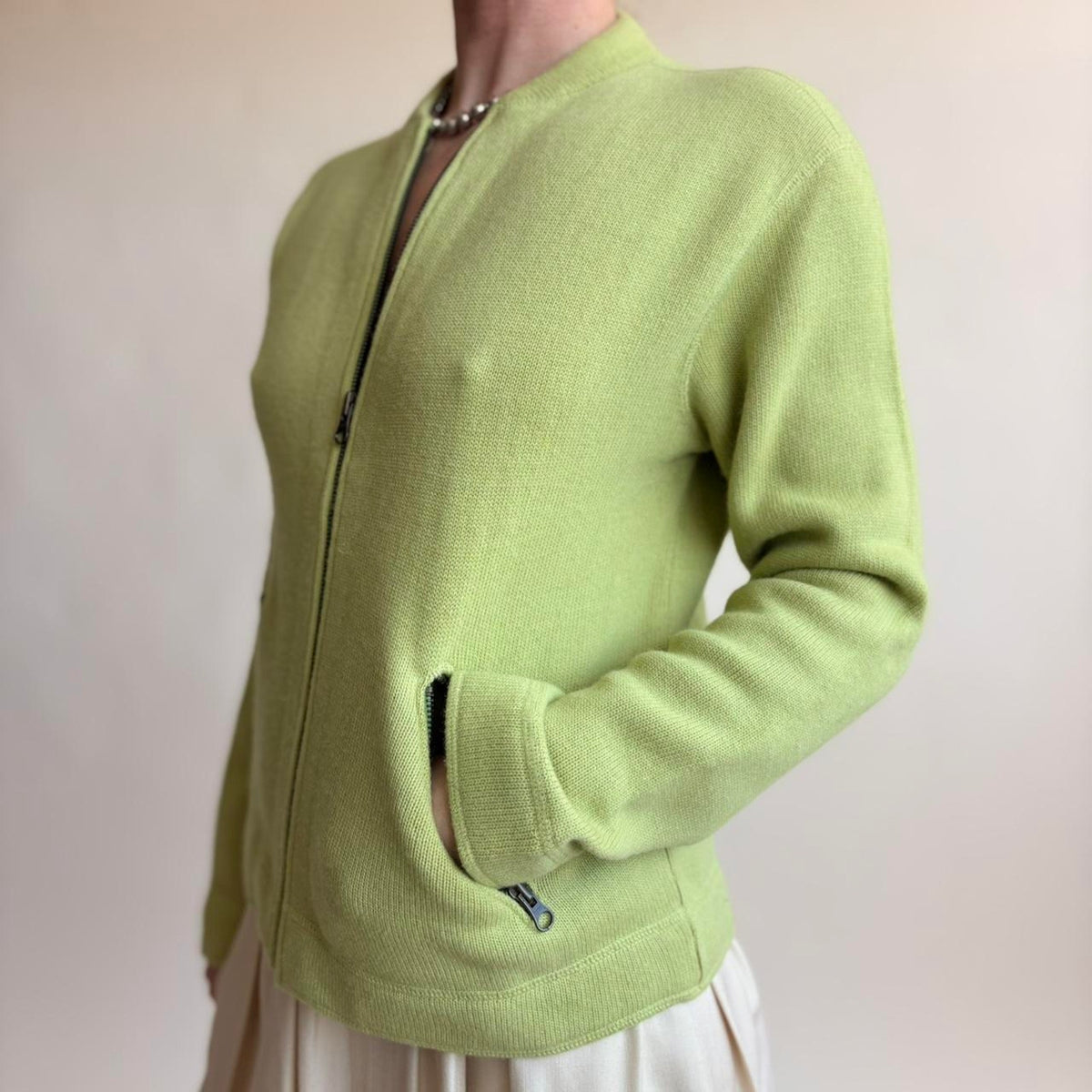 J.Crew Lime Green Lambswool & Cotton Zip Cardigan -Size Small