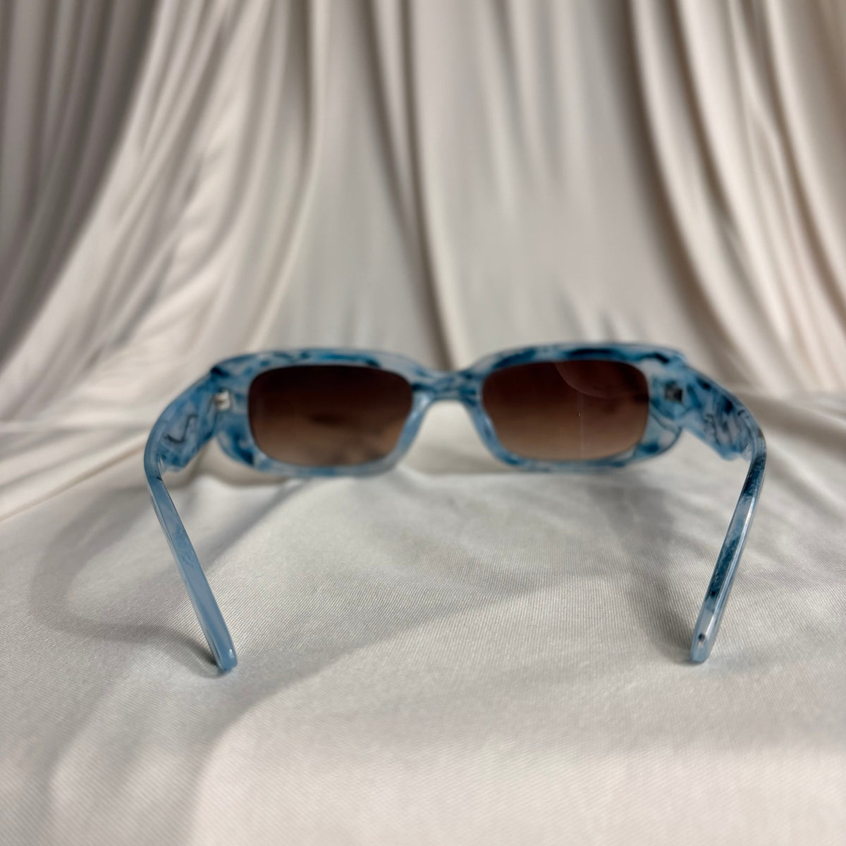 Blue Marbled Acetate Rectangular Sunglasses - Brown Lenses