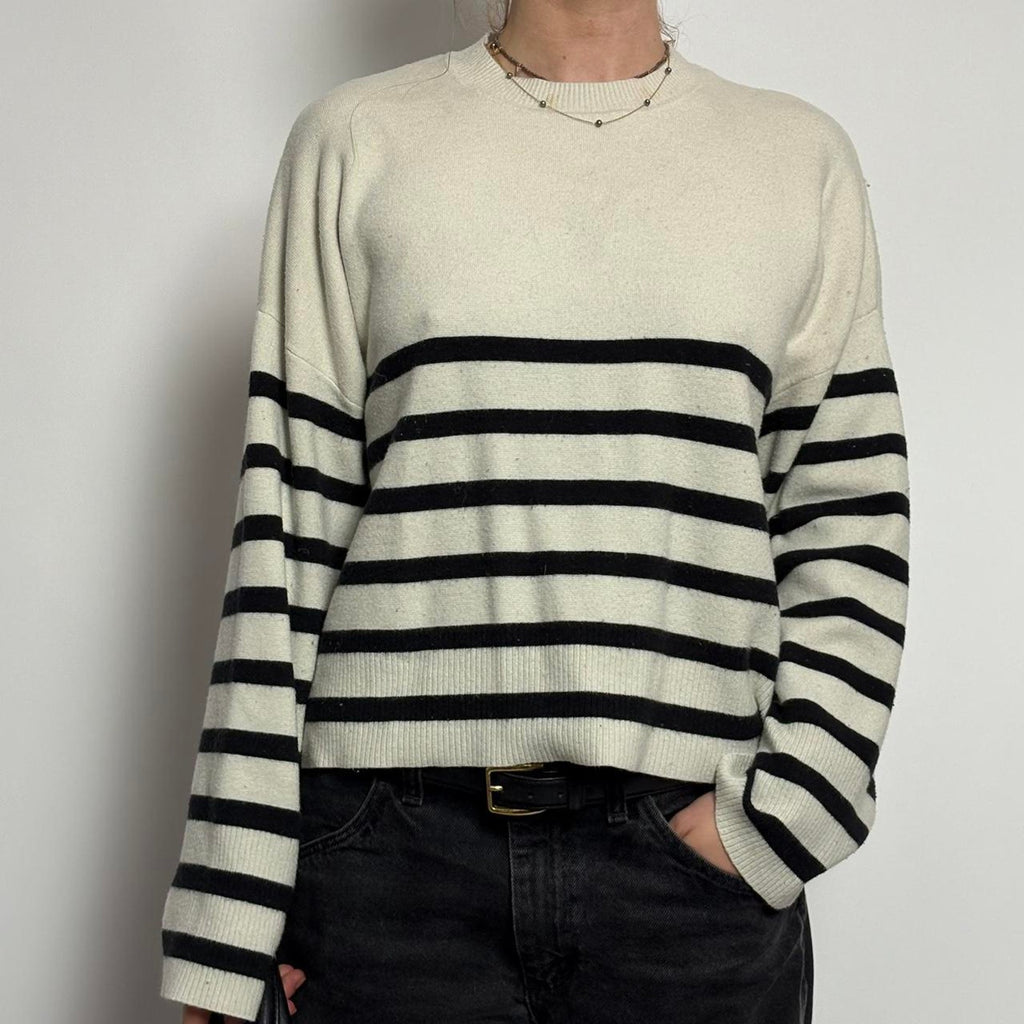 Vintage Abercrombie Striped Sweater | Black & White | Cotton Blend | S