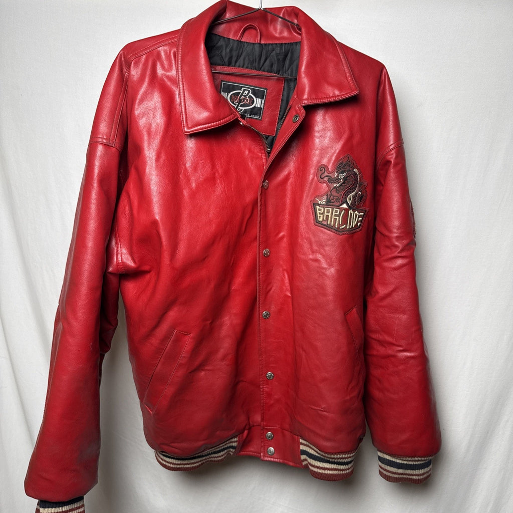 Vintage Barcode Moto Leather Jacket Mens XL Oriental Dragons