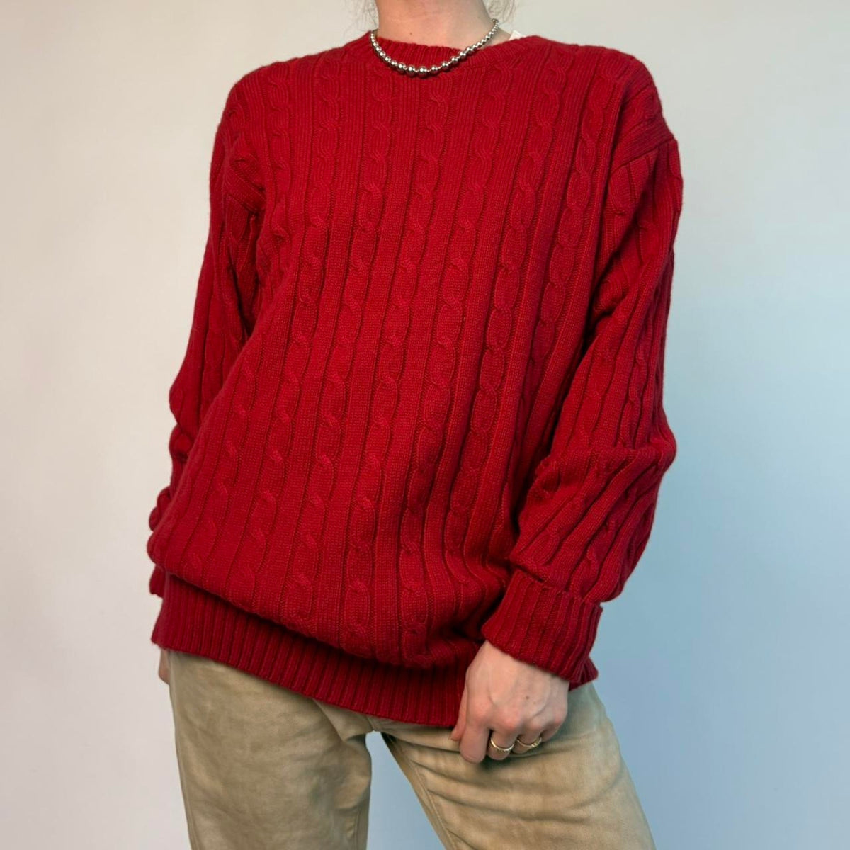 Vintage L.L.Bean Red Cable Knit Sweater - Men's Large