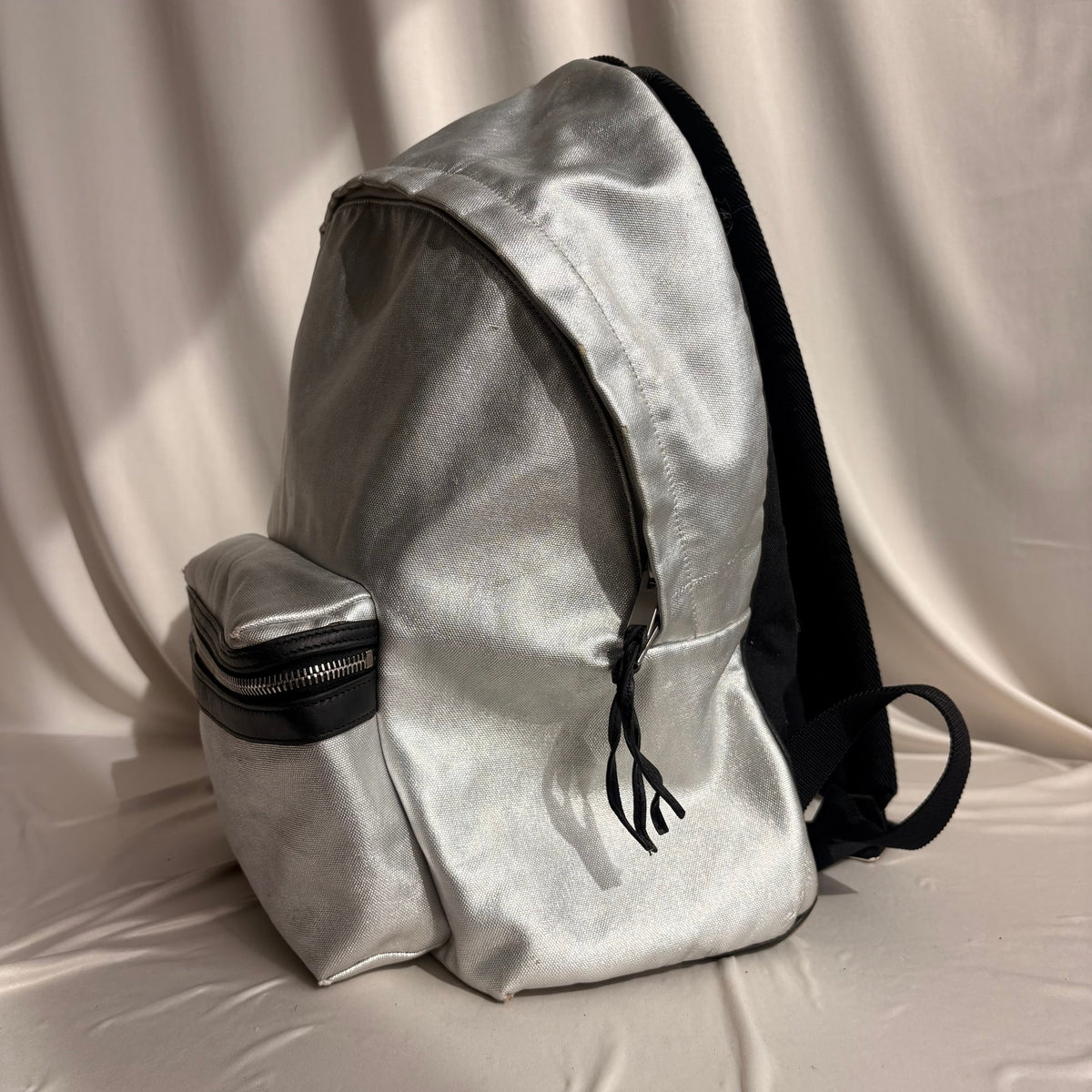 Saint Laurent Silver Metallic Leather City Backpack, 2017