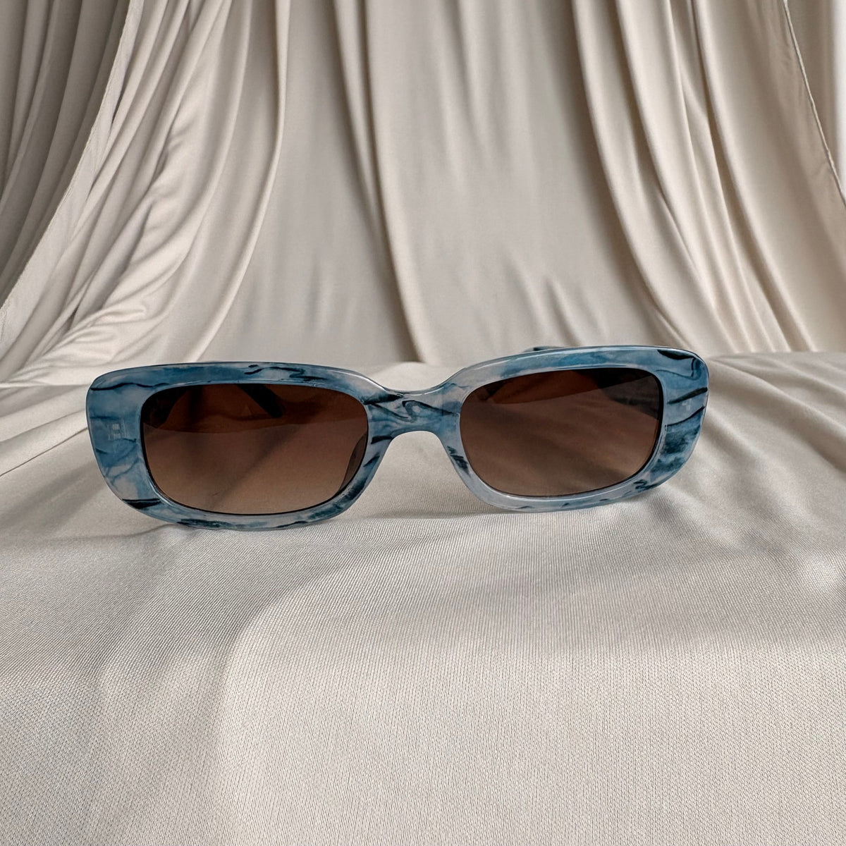 Blue Marbled Acetate Rectangular Sunglasses - Brown Lenses
