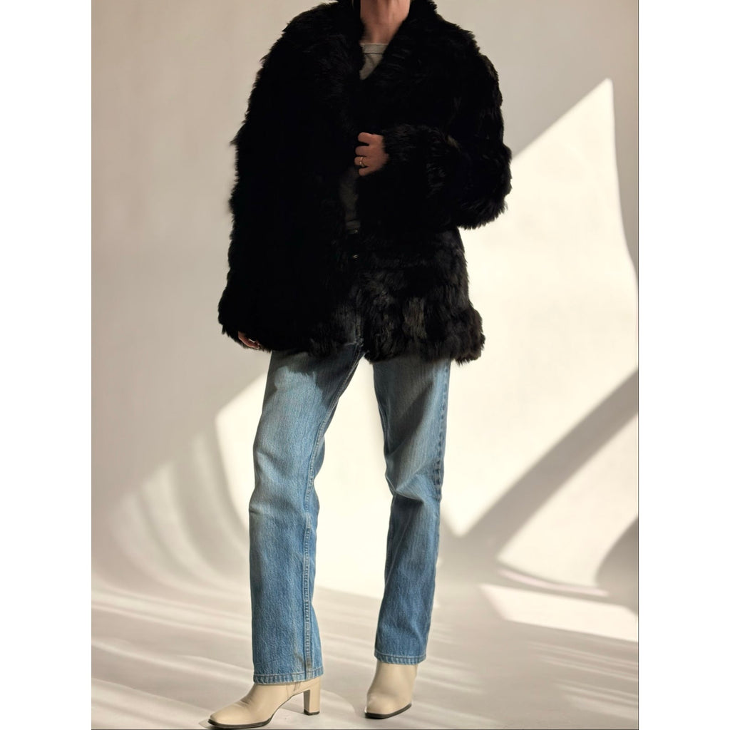 Vintage 1970s Black Lamb Fur Coat
