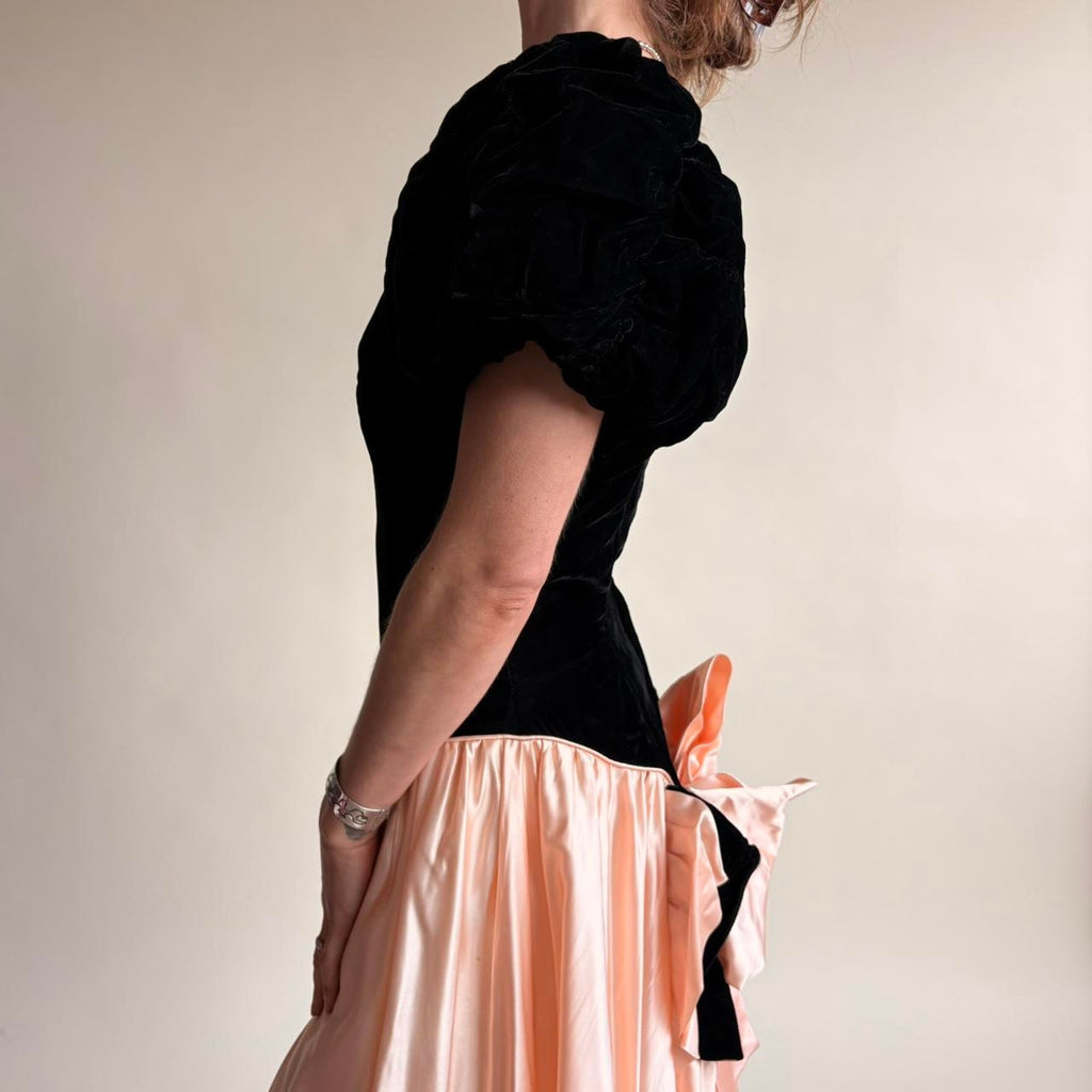 Sharon Akin Black Velvet & Pink Prom Dress - Vintage 80s, Size Small