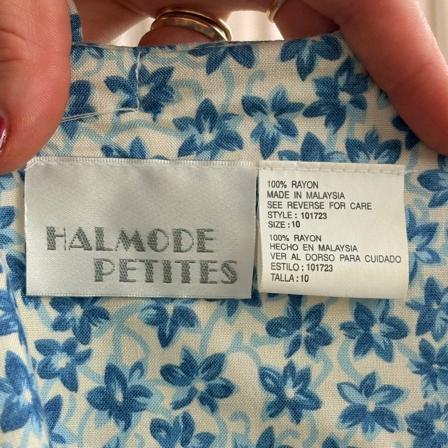 Halmode Petites Blue and White Floral Midi Dress- 90s - Size 10 (Fits M)