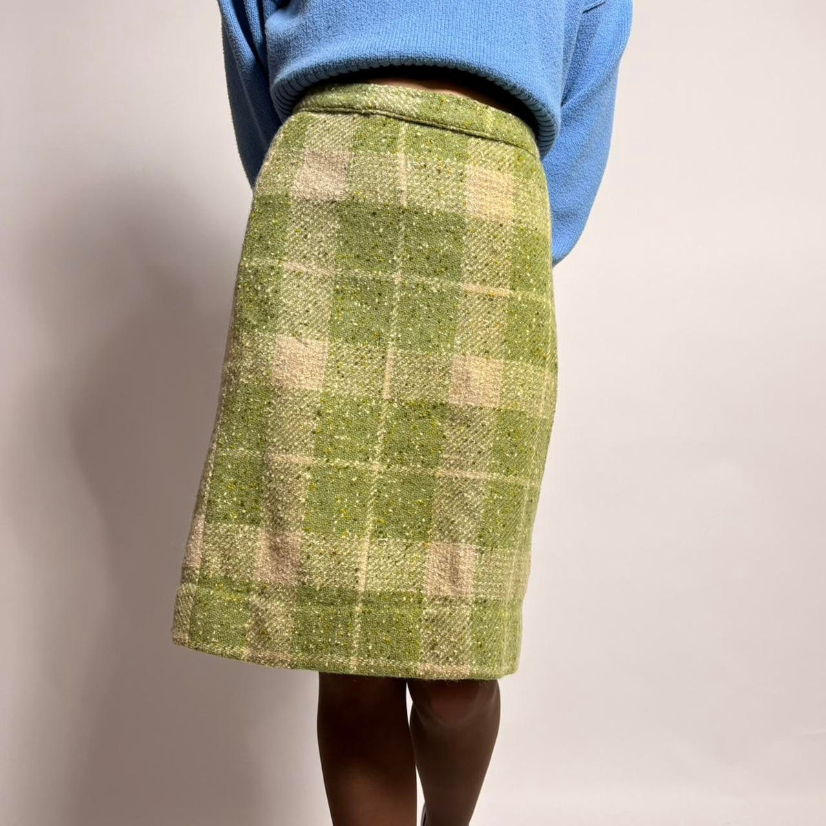 Vintage Handmade Plaid Skirt - Green & Cream (Fits XS)