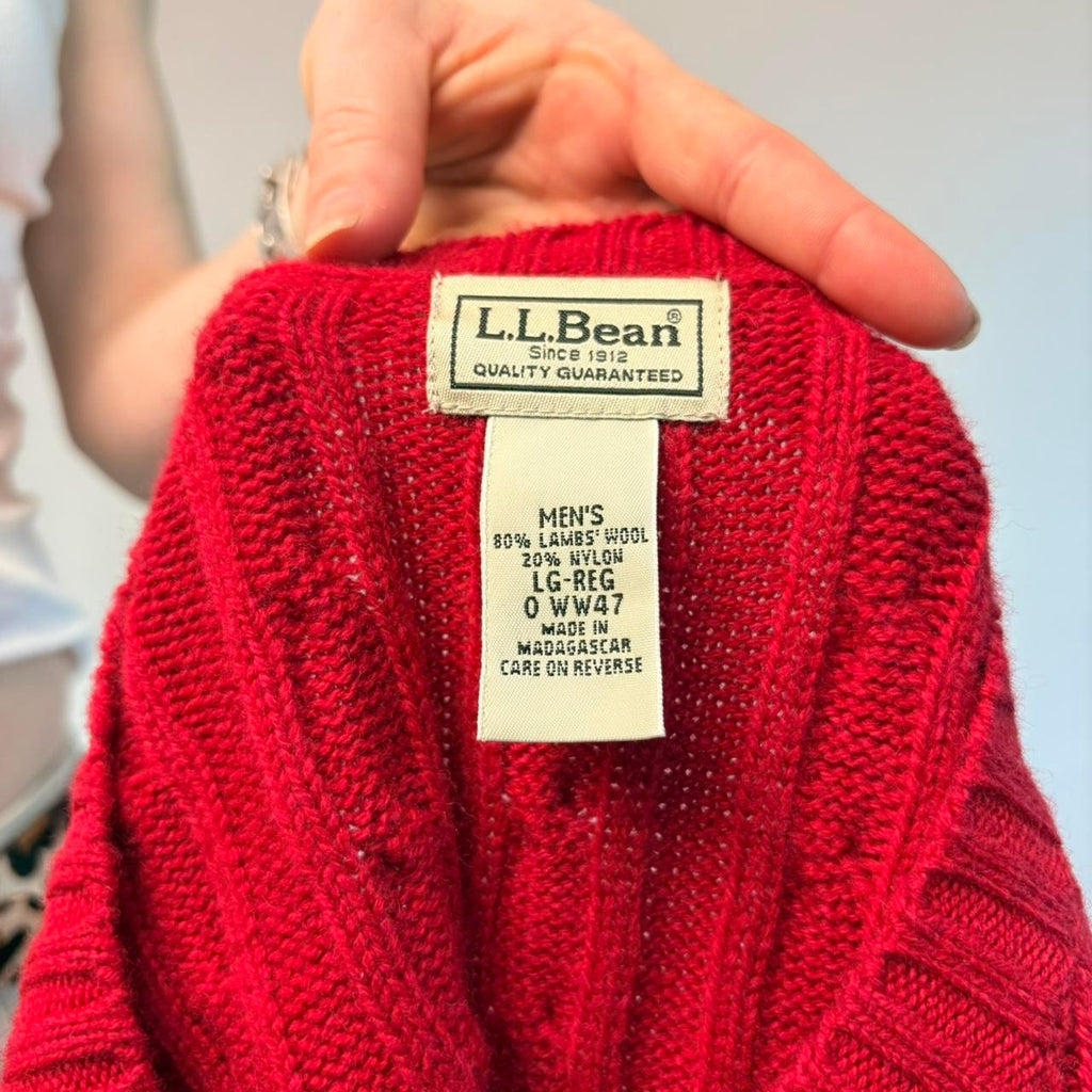 Vintage L.L.Bean Red Cable Knit Sweater - Men's Large