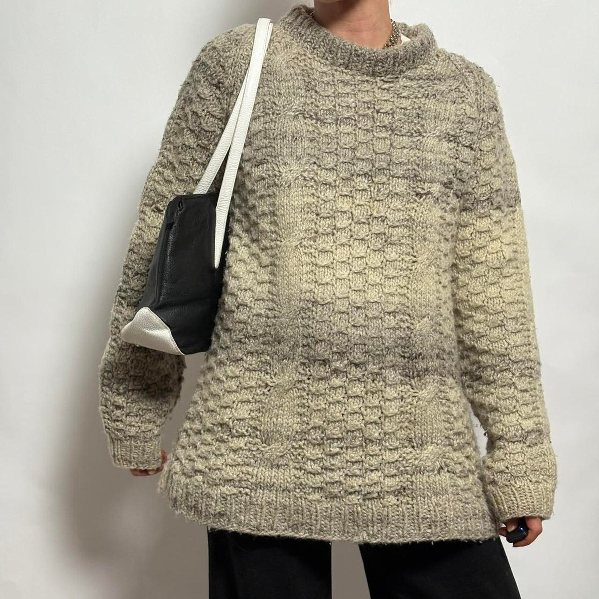 Gray Gradient Cable Knit Mock Neck Sweater - Fits Large