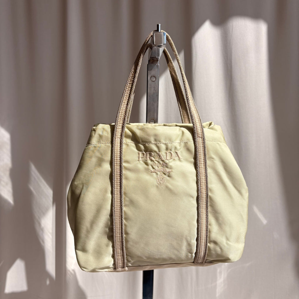 Vintage Prada Tessuto Marchio Nylon Rope-Trim Tote, Sage