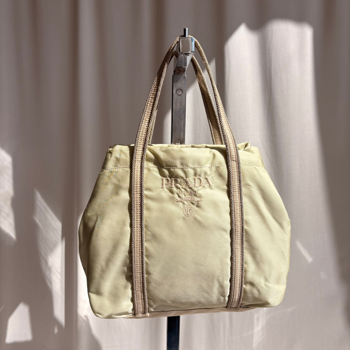 Vintage Prada Tessuto Marchio Nylon Rope-Trim Tote, Sage