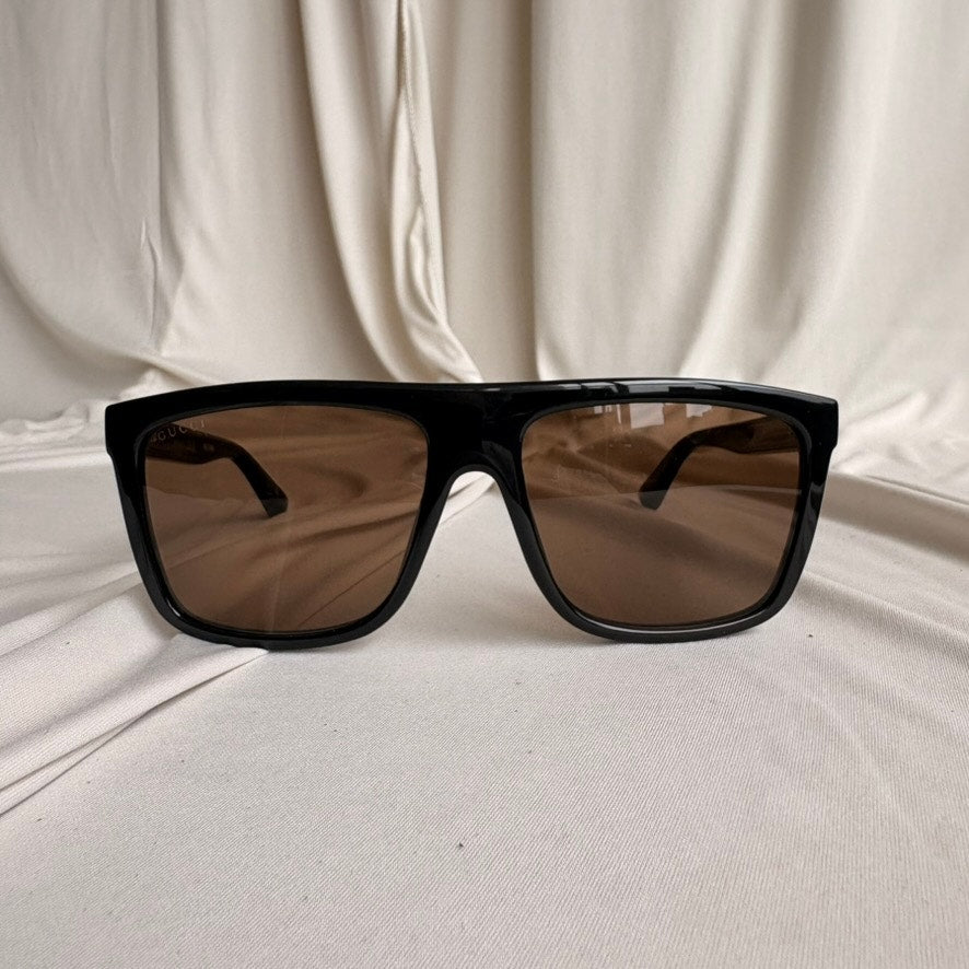 Gucci GG0748S Rectangular Sunglasses - Gold Frame, Brown Polarized Lenses