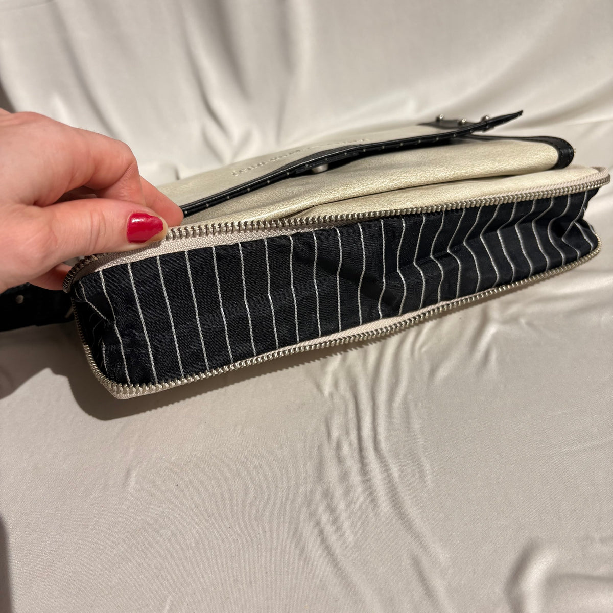 Vintage Jean Paul Gaultier Cream & Black Studded Belted Crossbody Bag