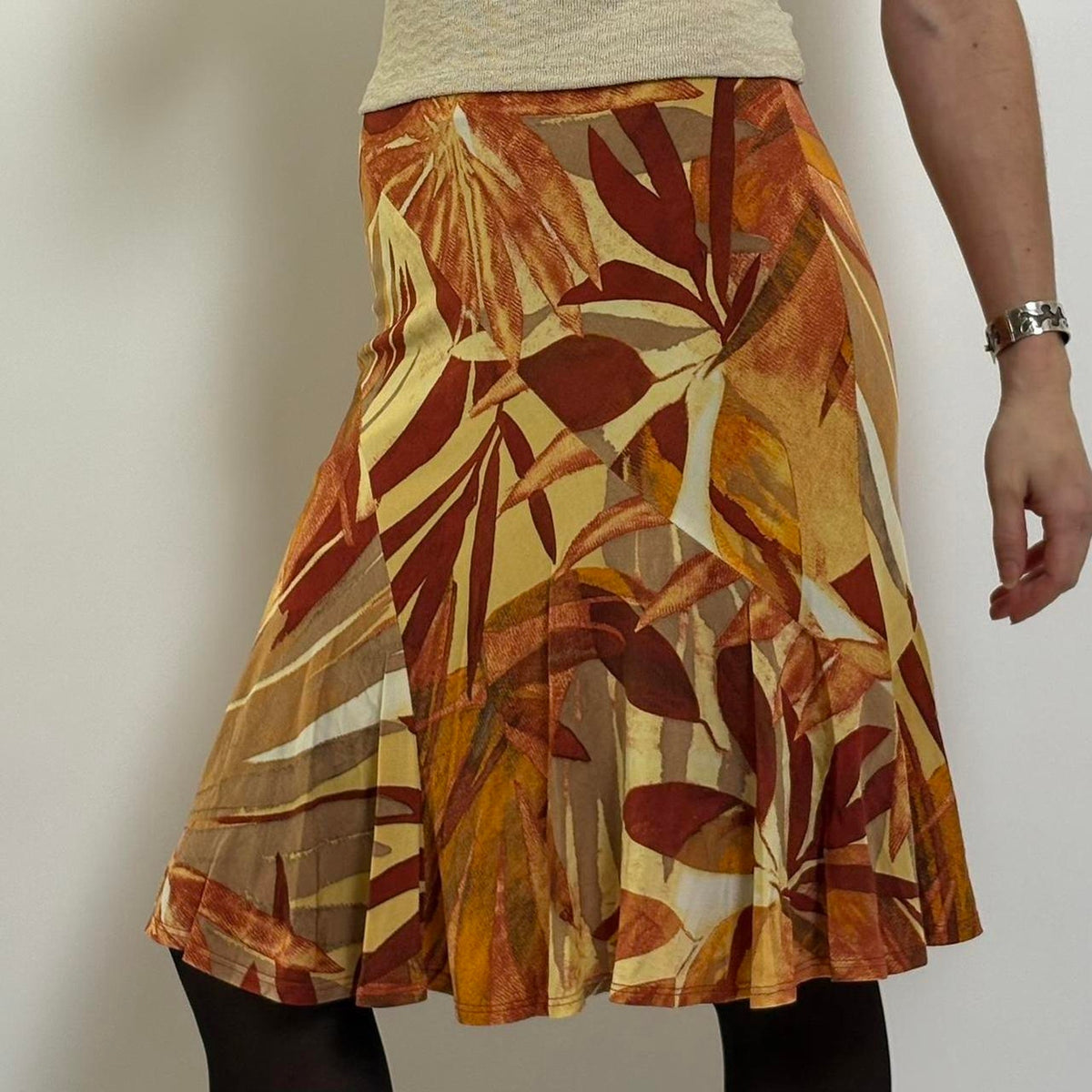 Caché Orange Abstract Print  Midi Skirt | S