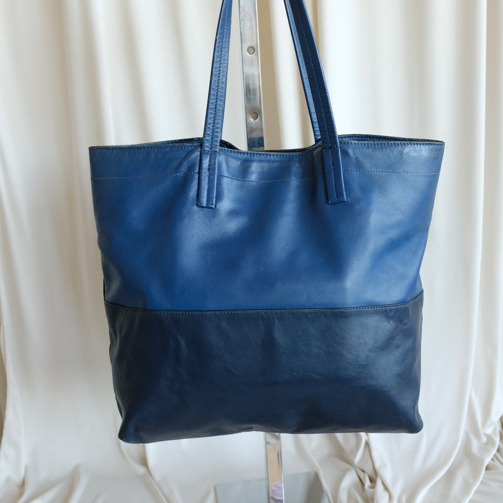 MIU MIU Vitello Soft Leather Shopping Tote Bag - Blue & Navy Two-Tone w/ COA