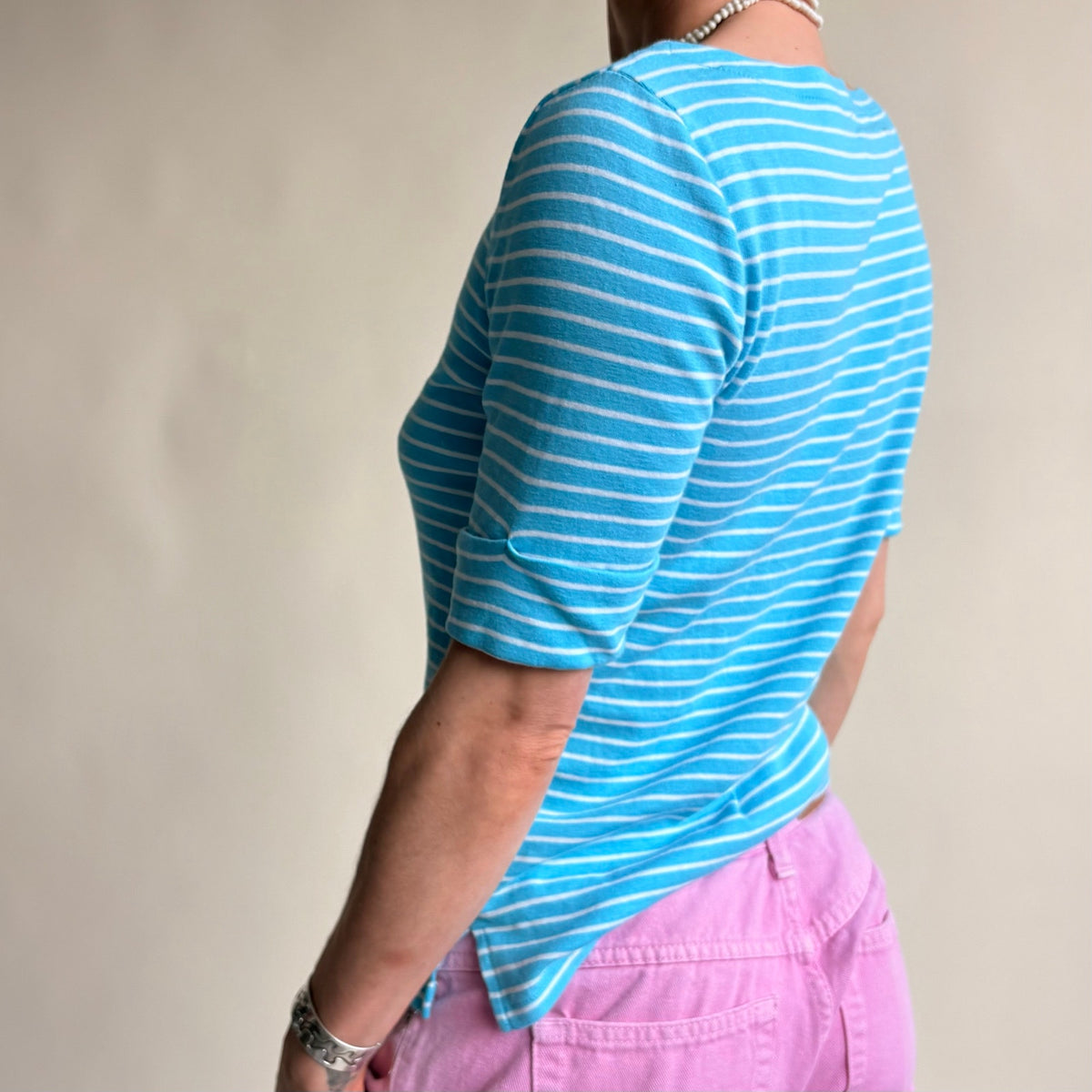 Ralph Lauren Sailor Top - Light Blue & White Striped, Boat Neck, Size Small