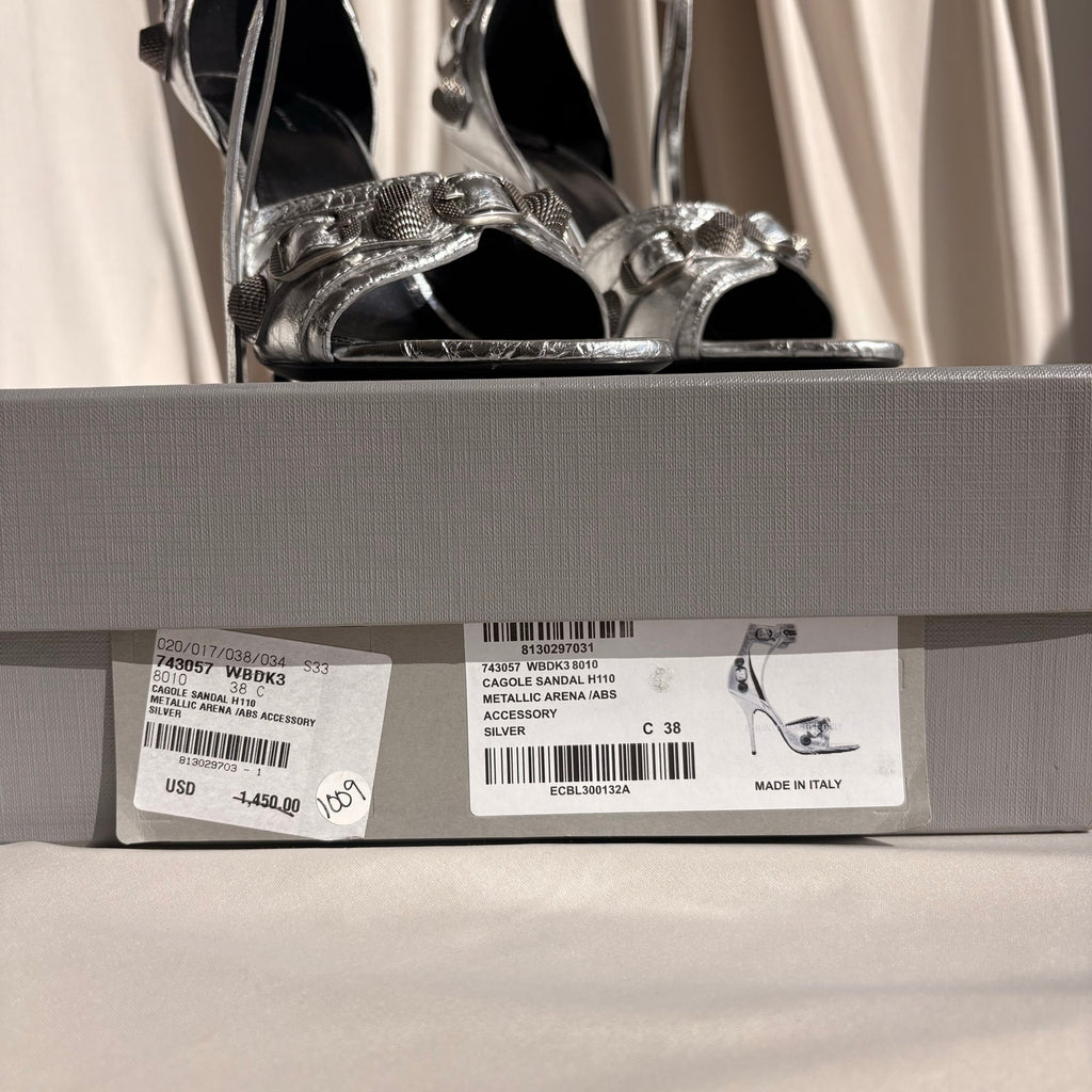 Balenciaga Silver Metallic Leather Cagole Studded Heels