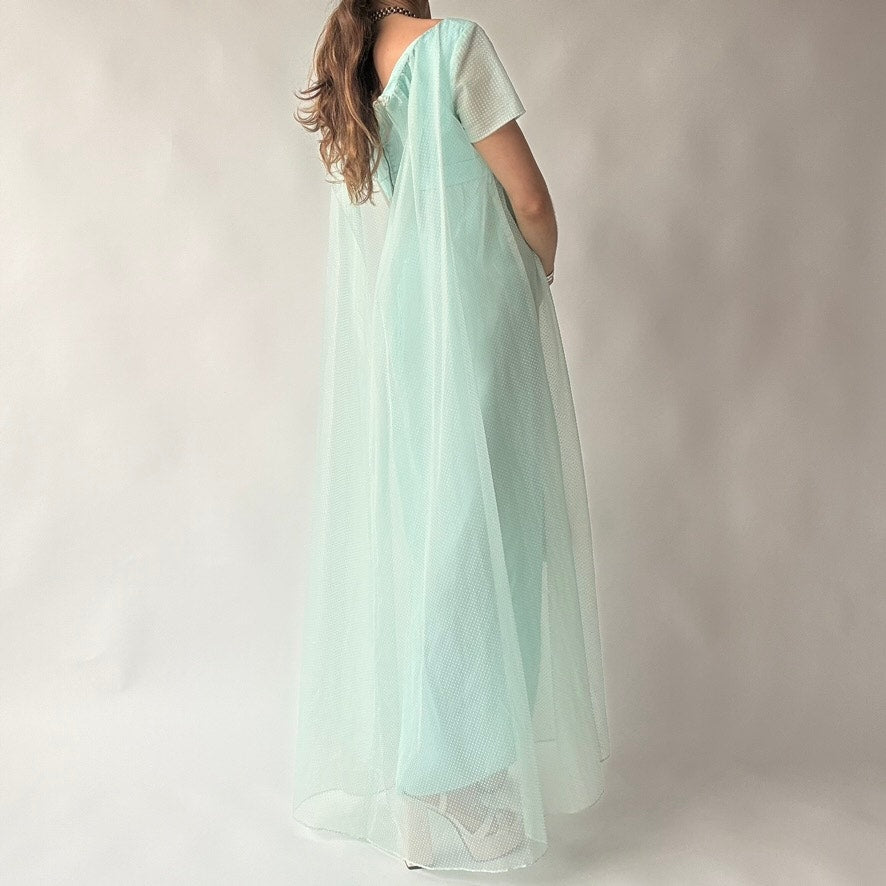 Vintage Lorrie Deb SF Mint Swiss Dot Empire Waist Maxi Dress