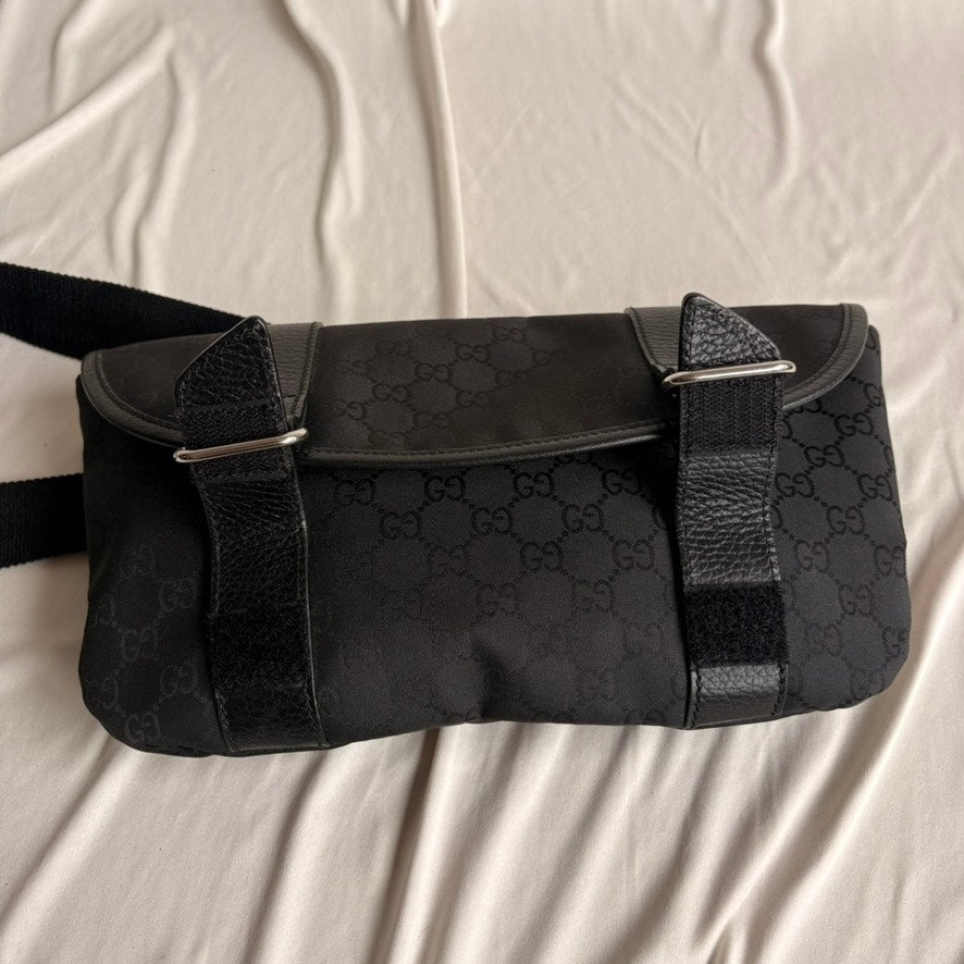 Gucci Messenger Bag Black GG Monogram Nylon, Leather Trim