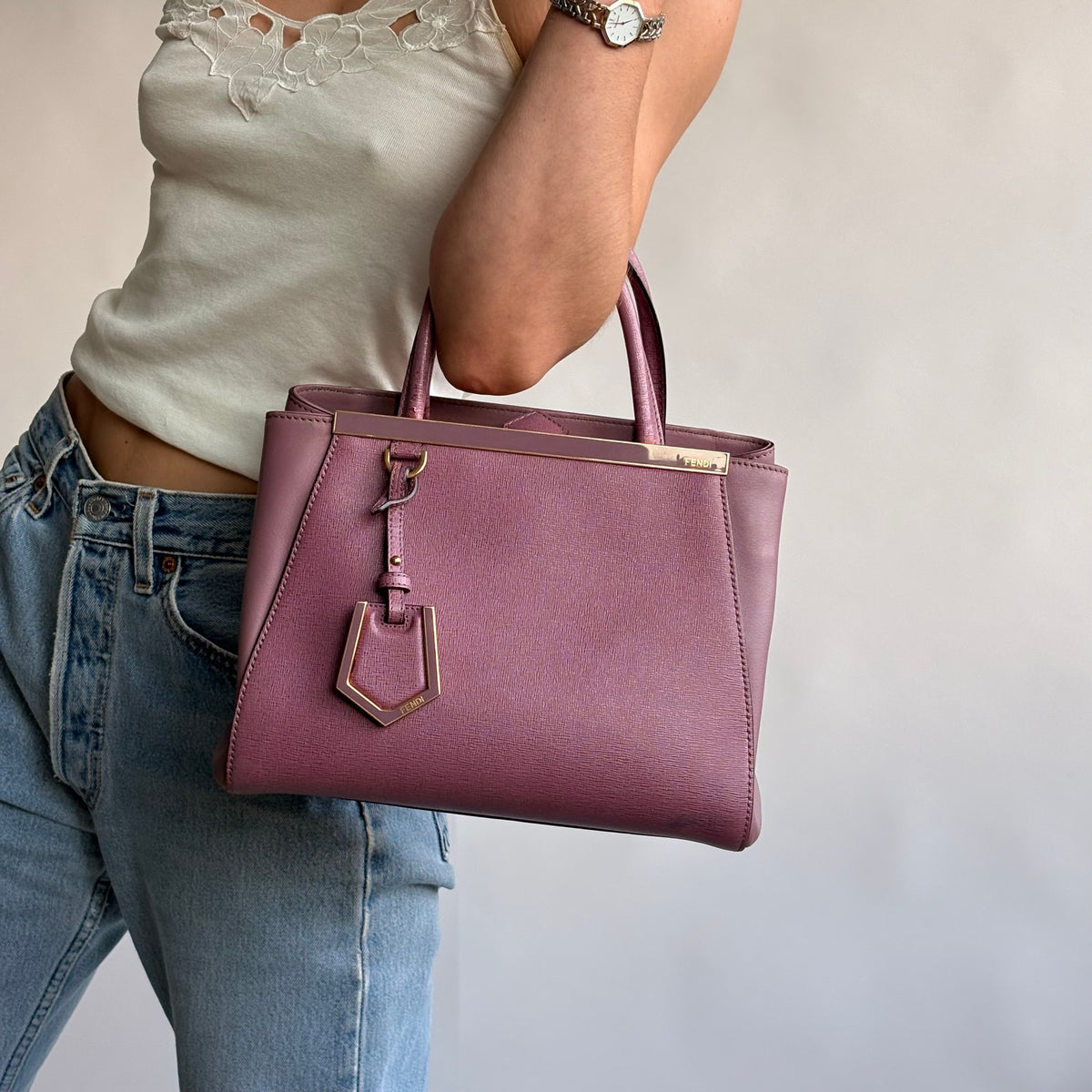 Fendi 2Jours Tote - Lilac/Old Rose Vitello Elite Leather