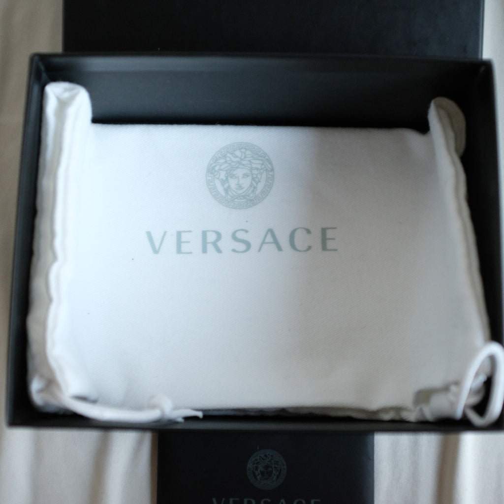 Versace La Greca Mini Bag Coated Canvas Monogram & Calf Leather -Black + Gray