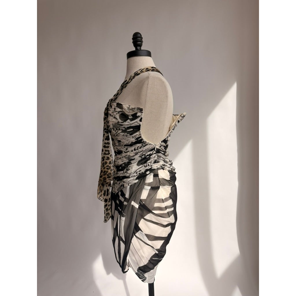 Emanuel Ungaro SS 2003 Mixed-Print One-Shoulder Dress - Size 38