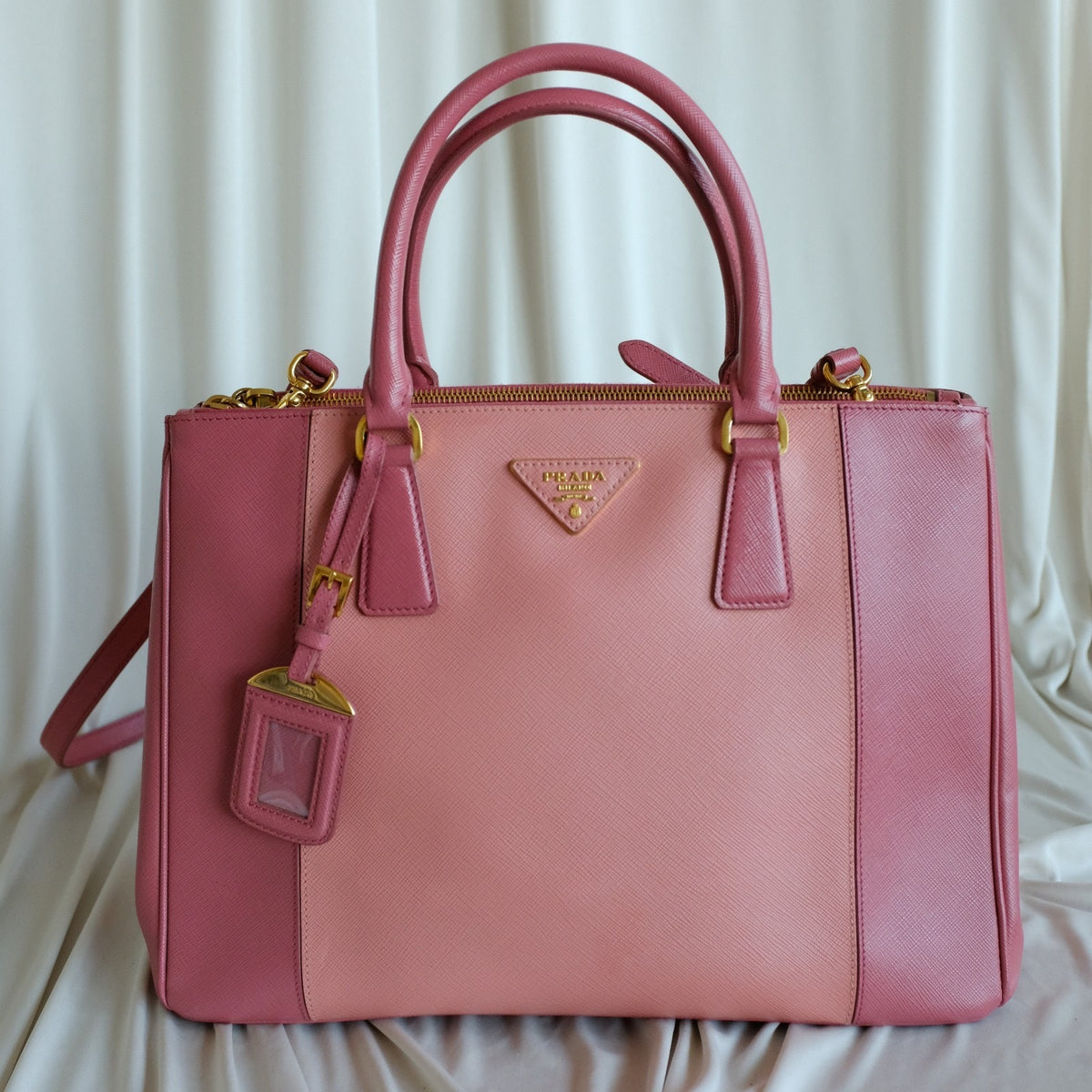 Authentic Prada Galleria Tote Saffiano Lux Leather Bi-Color Pink Double-Zip COA