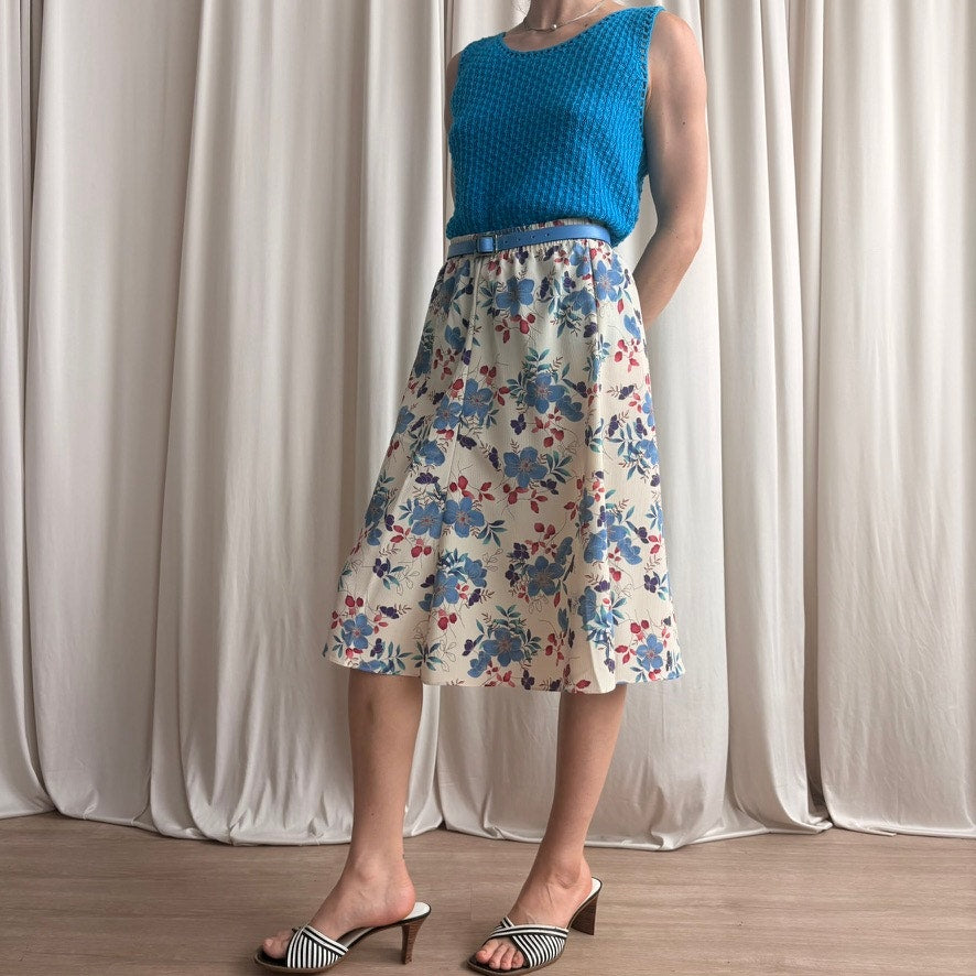 Maggie Sweet Floral Midi - Cream, Blue & Pink - Petite Large