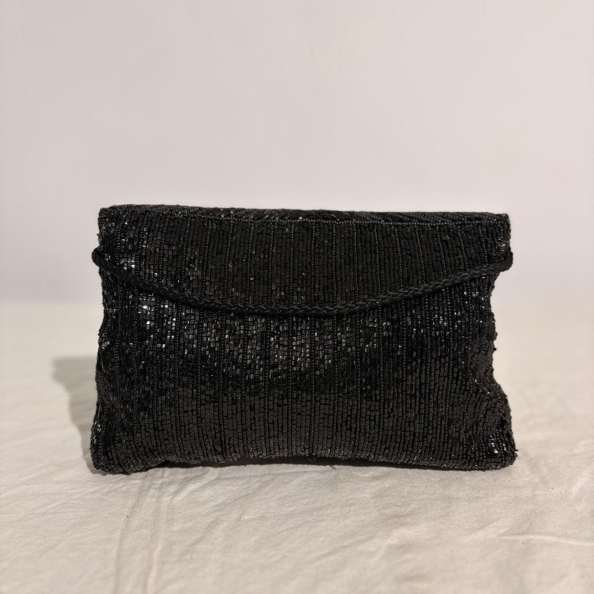 Vintage Magid Black Beaded Clutch - 8"x5"