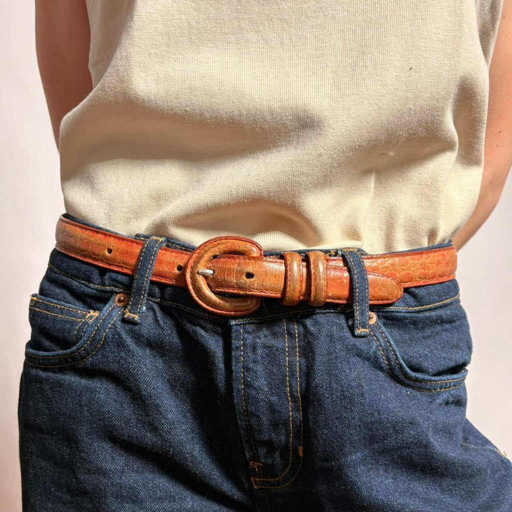 Vintage Italian Calfskin Croc Belt - L 34"