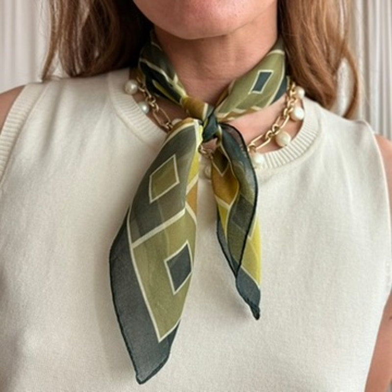 NY&Co Olive Green Geometric Scarf - 22"x22", Versatile Vintage