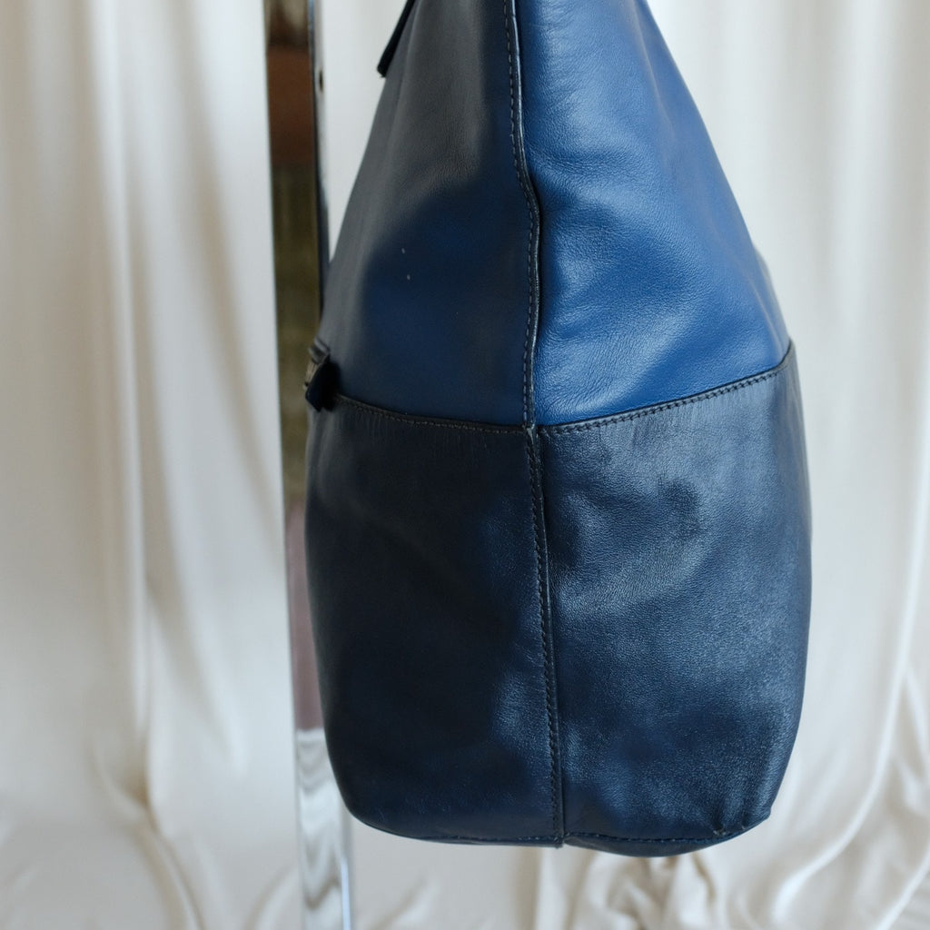 MIU MIU Vitello Soft Leather Shopping Tote Bag - Blue & Navy Two-Tone w/ COA