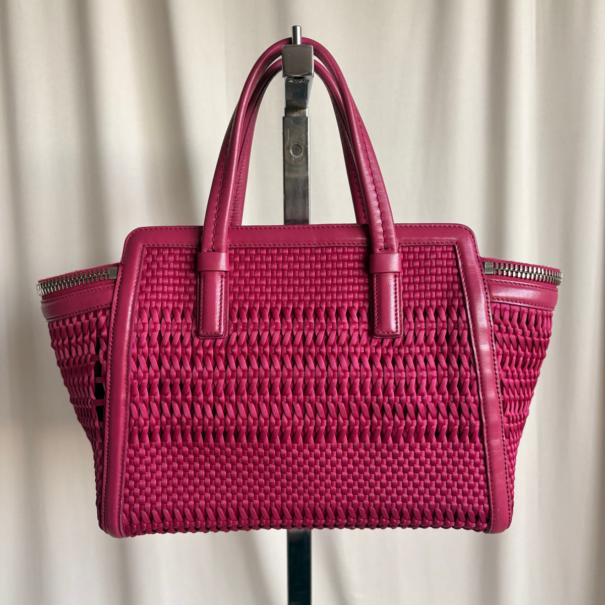 Salvatore Ferragamo Verve Pink Woven Satin Tote