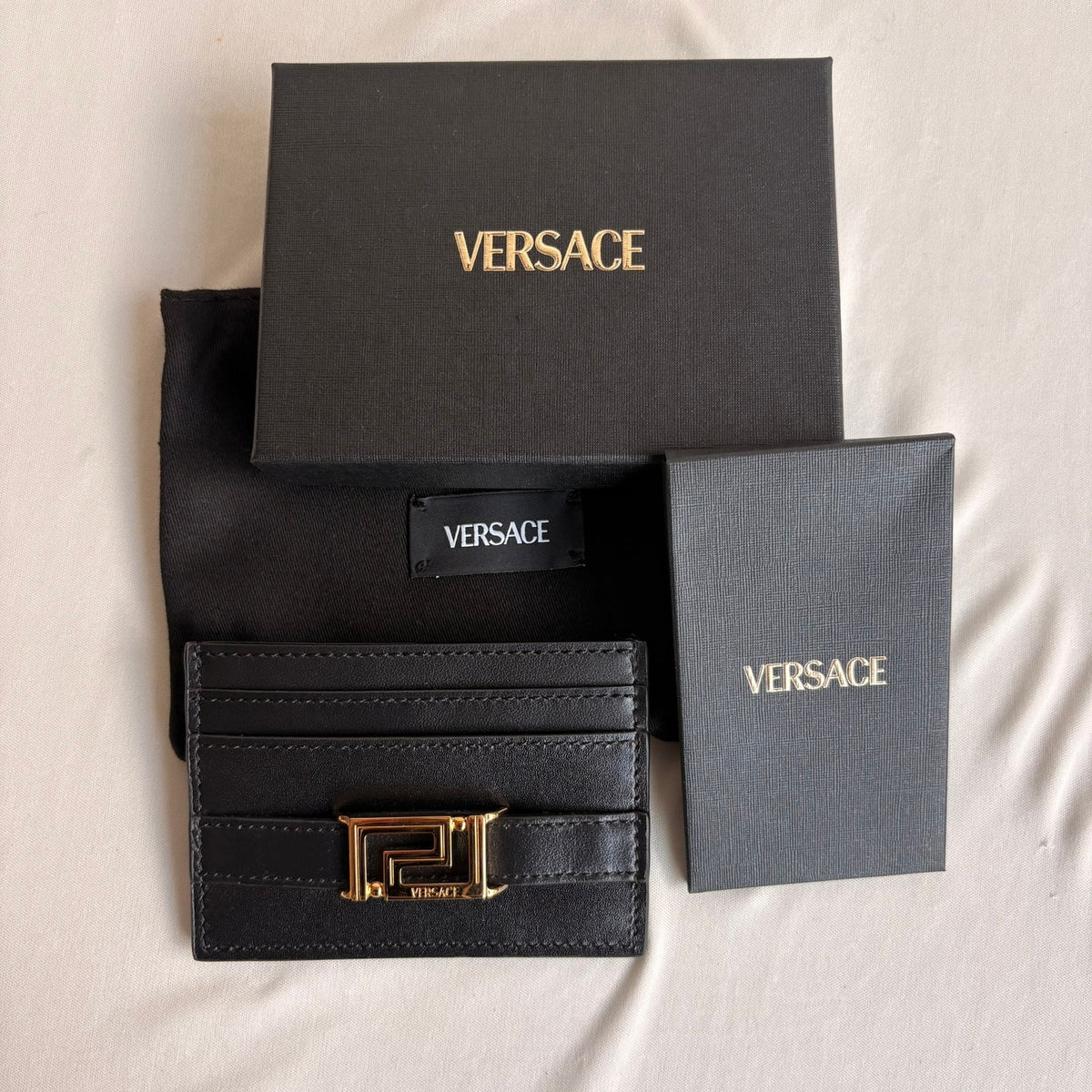 Versace Greca Goddess Black Leather Card Holder