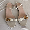 Gucci Double G Lifford White Calfskin  Flat Ankle Wrap Sandals - 39