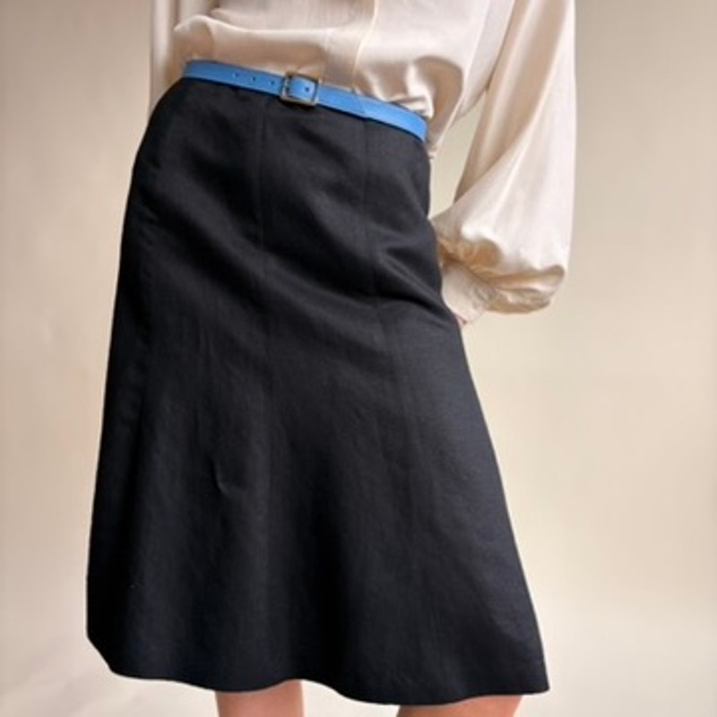 Loft Black A-Line Skirt - Knee Length, Cotton Blend, Size 0