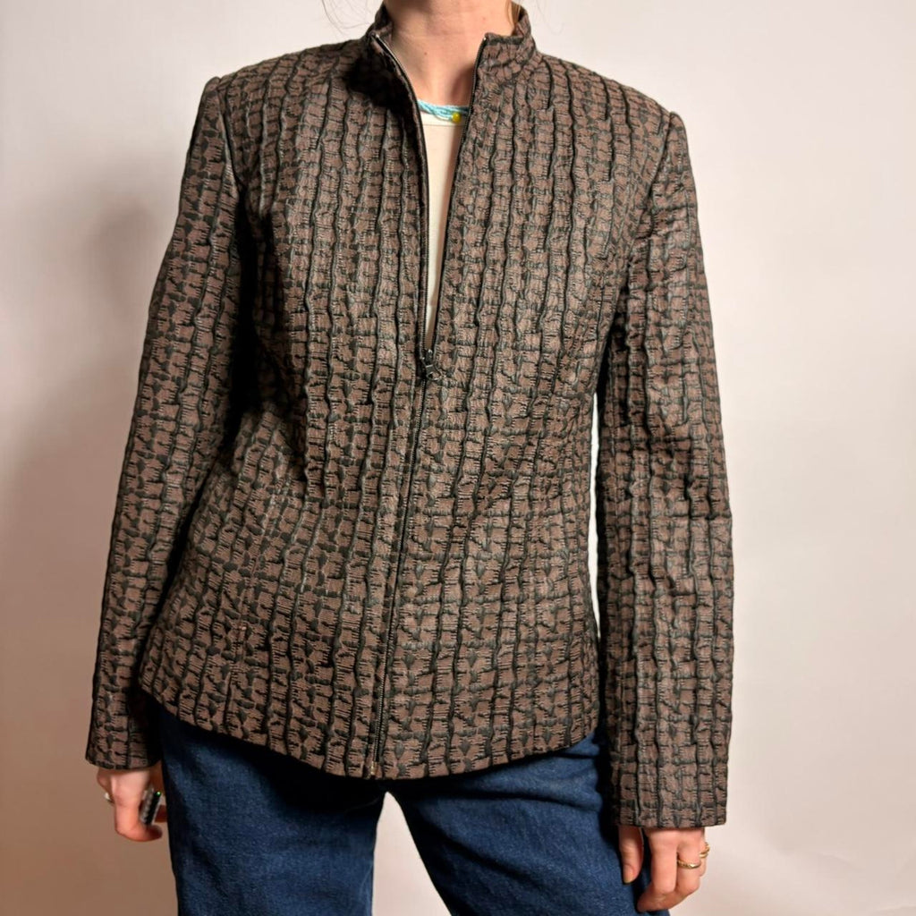 Due Per Due Textured Stand Collar Jacket - Size M