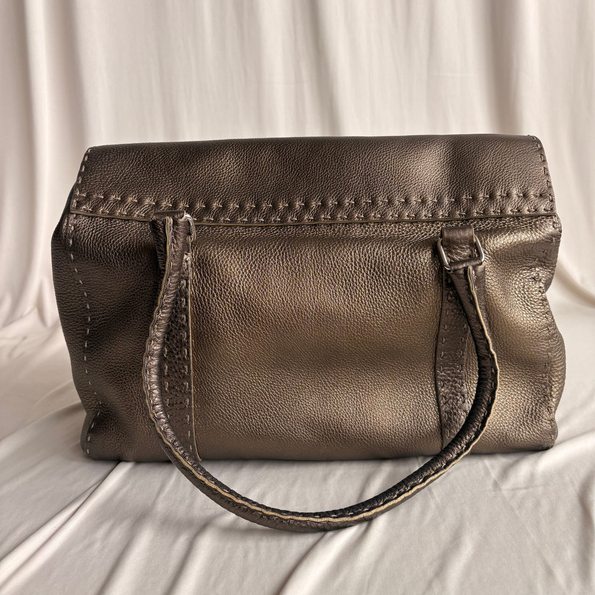 Fendi Selleria "Linda" Metallic Bronze/Pewter Leather Bag - 2006 Collection