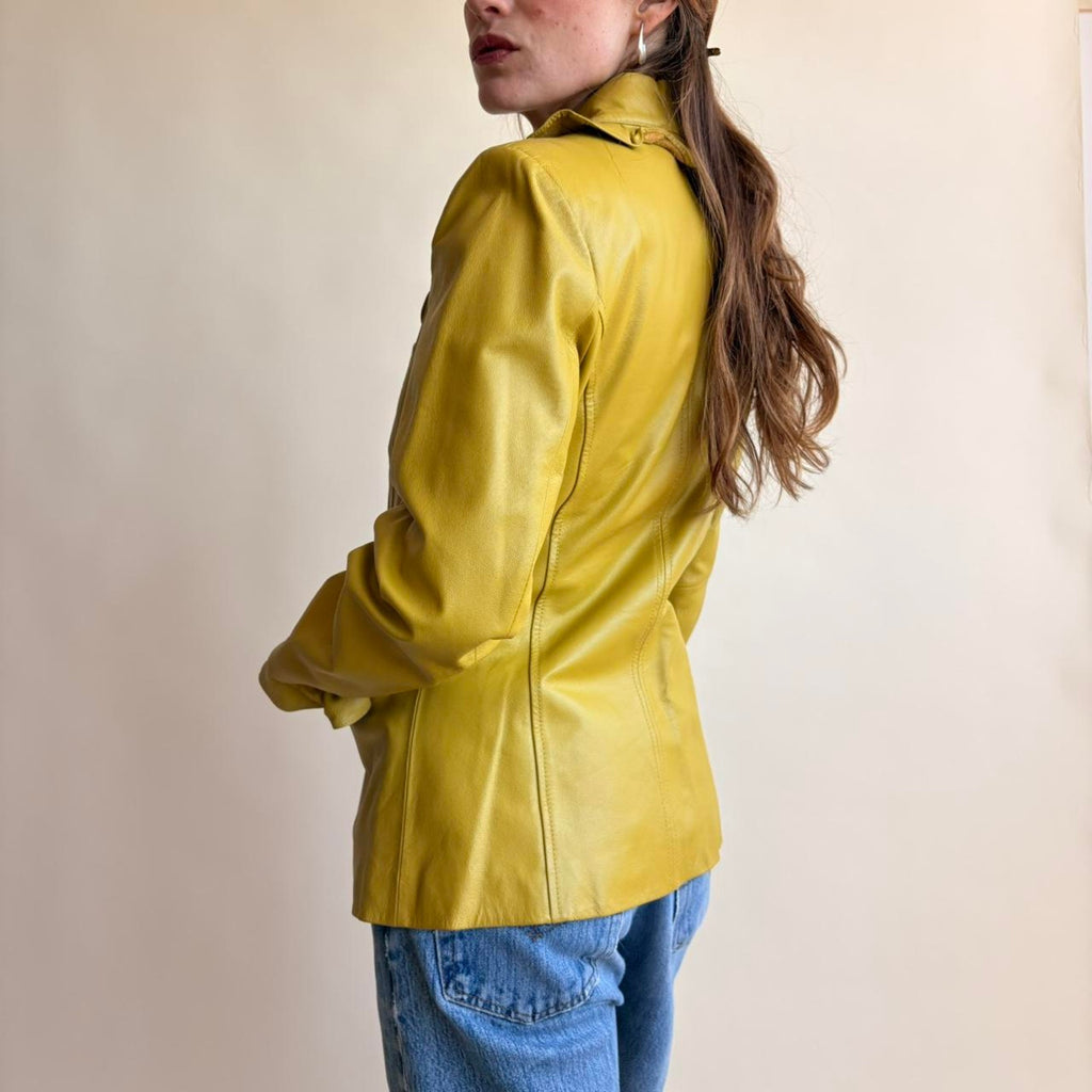 Jerry Lewis Mustard Yellow Leather Blazer - Size XS