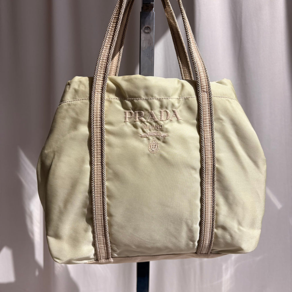 Vintage Prada Tessuto Marchio Nylon Rope-Trim Tote, Sage